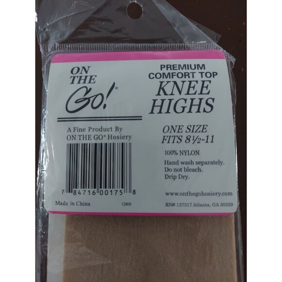 On The Go Knee Highs Hosiery Premium Top Comfort Size 8 1/2-11 Nude Double Band - Picture 4 of 5